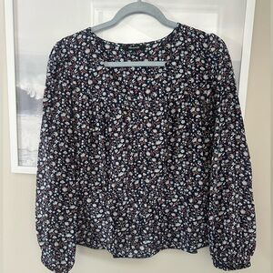 Madewell blue floral 100% silk top - medium